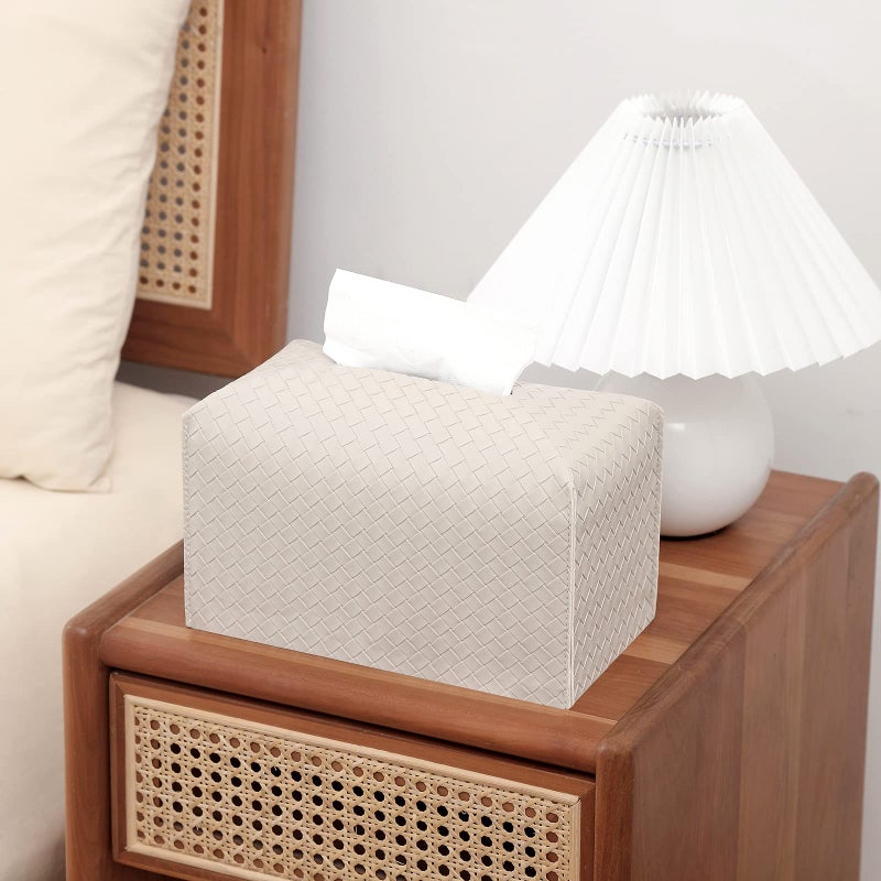 zoocatia Tissue Box Cover Rectangle PU Leather Tissue Holder Facial Tissue Case Paper Organizer Dispenser for Bathroom  Vanity  Countertop  Tabletop  Car  Office  Griege - Image 3